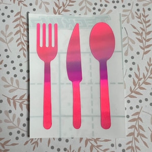 Holographic or Glitter Fork Knife Spoon Decal Sticker, Cup, Phone, Laptop, Mug,  Water Bottle, Controller, Tumbler, Cooler, Snack Box