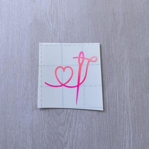 Holographic or Glitter Needle and Thread with a Heart Decal Sticker, Cup, Phone, Laptop, Mug,  Water Bottle, Tumbler, Cooler, Suitcase