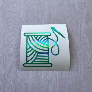 Holographic or Glitter Needle and Spool of Thread Decal Sticker, Cup, Phone, Laptop, Mug,  Water Bottle, Tumbler, Sewing Machine Decal