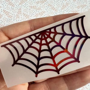 Holographic or Glitter Spider Web Decal Sticker, Phone, Laptop, Mug,  Water Bottle, Controller, Halloween, Spooky, Boo Basket, Tumbler