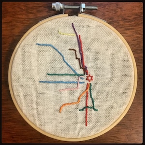 Aro bordado de 4" con mapa de trenes de la CTA de Chicago