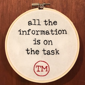 Taskmaster Inspired Hand Embroidered 5” Hoop