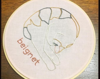 Custom Hand Embroidered Outline Pet Portrait 5" Hoop