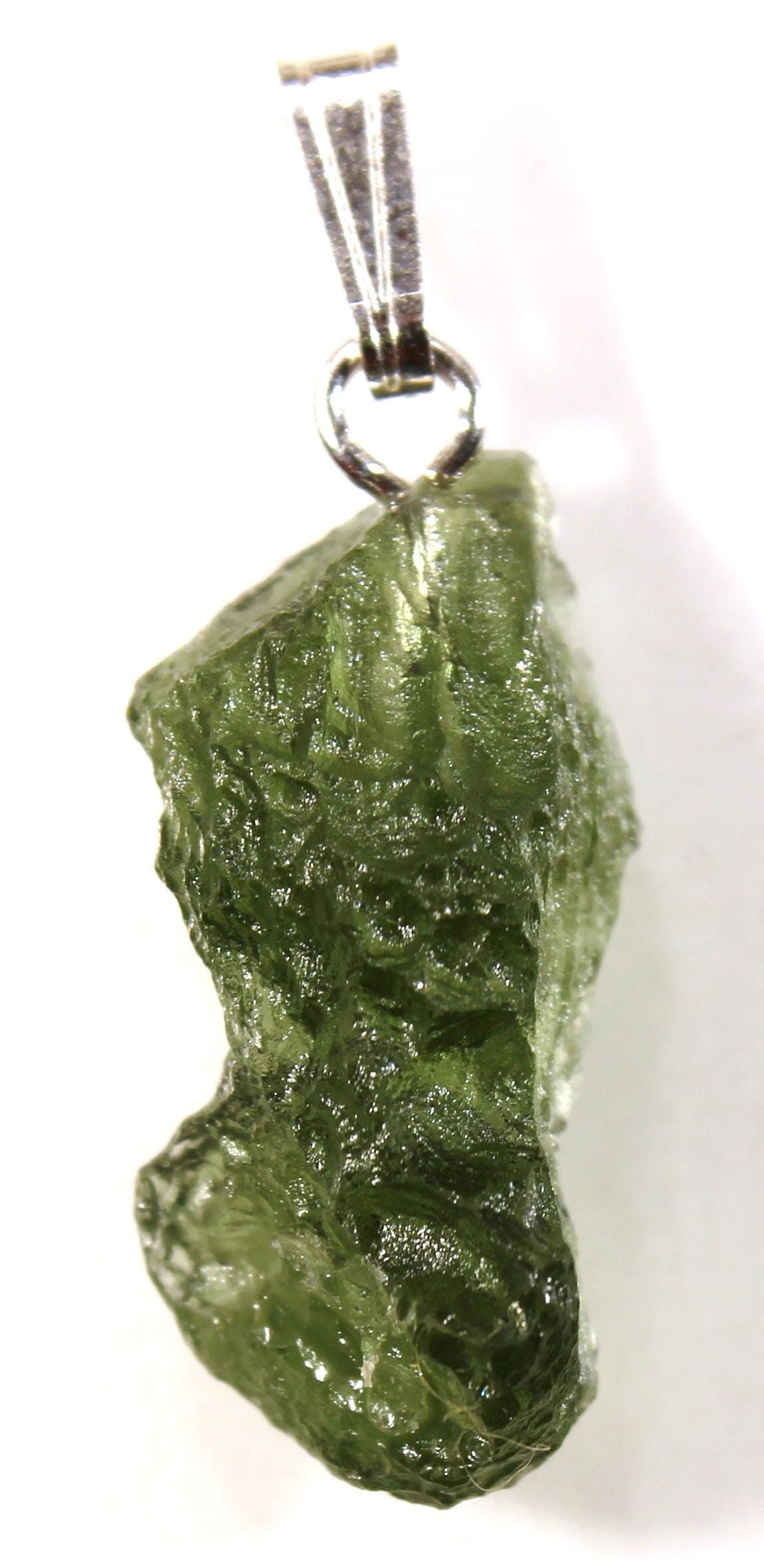 Silver pendant - Natural Czech moldavite from locality CHLUM, year 2024, 1.71 grams, 21x11x10 mm, light apple green color (code: 159/51)