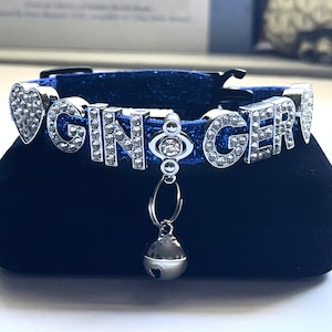 New Design|BREAKAWAY Safety Cat Collar-Personalized Pet Name with Rhinestones Silver Letters- FREE SHIPPING!