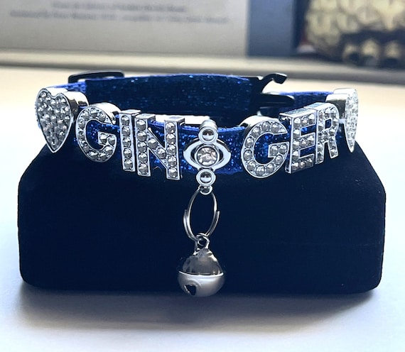 New Design|BREAKAWAY Safety Cat Collar-Personalized Pet Name with Rhinestones Silver Letters