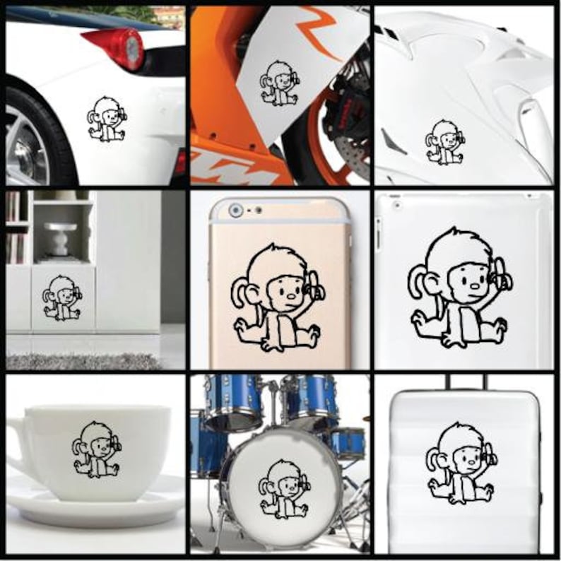 Bike Laptop Macbook iPhone Monkey Banana Up iPad Vinyl Decal Sticker for Wall Helmet Car