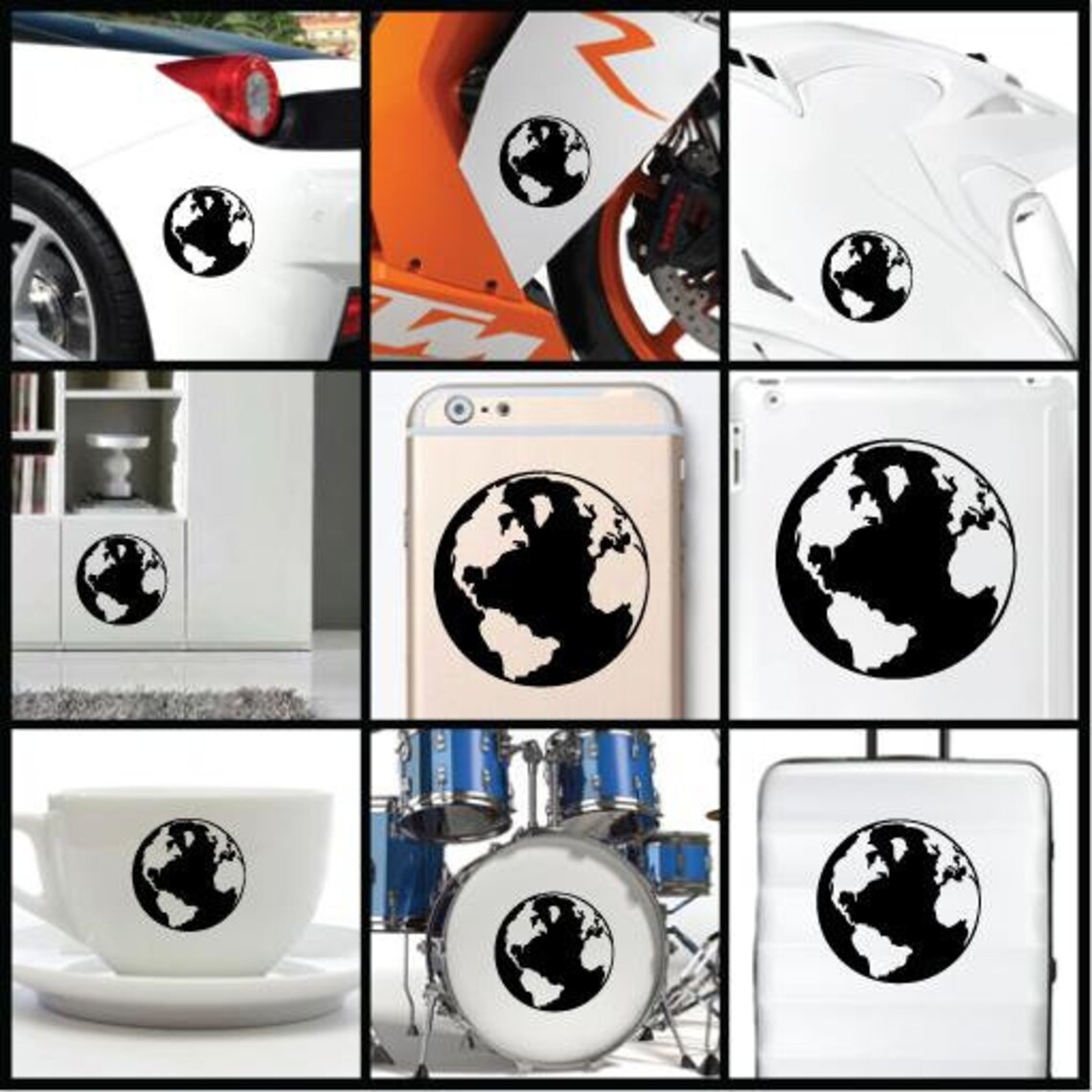 Planet Earth World Globe Vinyl Decal Sticker – Travel Car Laptop Window, USA Made
