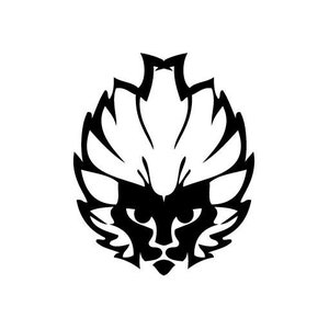 May include: Black and white stylized illustration of a wolf's head with a fierce expression. The wolf's fur is depicted with intricate details, creating a dynamic and powerful image.