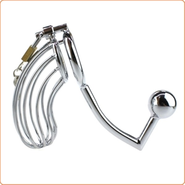 Jaula de castidad macho cromada de birdcage con anillo de 2.00 " y bola de intruso anal