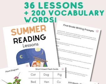 Summer Reading Lessons - First Grade Reading, Digital Lesson Plan, Homeschool Planner
