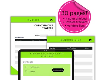 Small Business Financial Checklist – Invoice, Expense, Vendor Tracker (Digital Download)