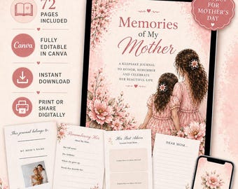 Remembering Mom: Printable Mother's Day Card + Journal | In Loving Memory Keepsake | Editable Canva Template