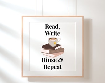 Read, Write, Rinse & Repeat - Digital Sticker, Digital Art, Clip Art