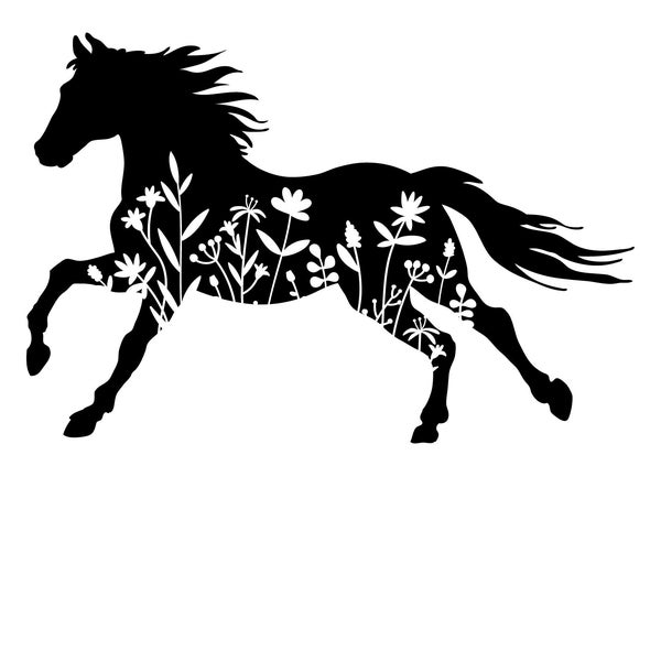 Floral Horse svg, Horse svg, Rustic svg, Farmhouse svg, summer svg, Animal Silhouette, flower SVG, shirt svg, Cut File Cricut