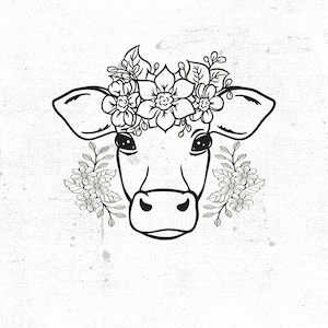Cow SVG, Cow Flower Crown SVG, Cow cut file, Animal Face, Floral Crown, Cow with Flowers on Head, Cute Cow svg