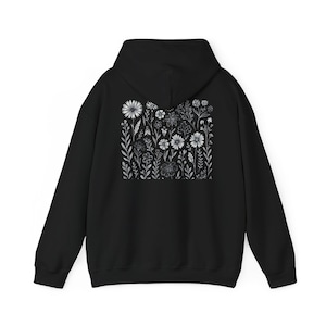 Black Wildflower Hoodie Flower Hoodie Cute Womens Hoodie Oversized Hoodie Baby Blue Hoodie Plant Hoodie Granola Girl Aesthetic Hoodies