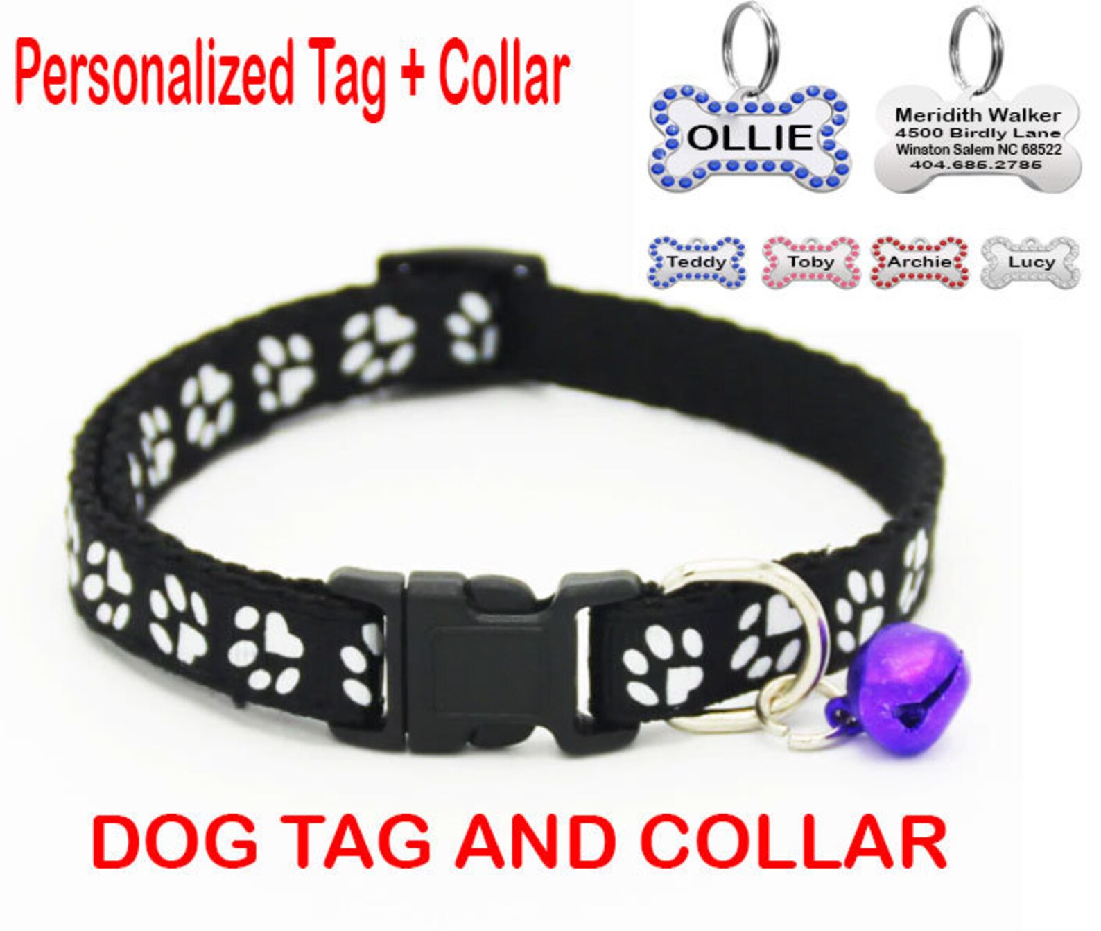 Dog Collar Personalized Dog Collar With Dog ID Tag Engraved Etsy