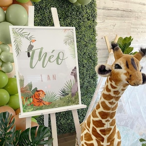 Affiche anniversaire 1 an personnalisée. Personalised birthday poster. One year old. Safari theme.