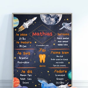 Affiche "Tableau noir ou blanc" personnalisée. Affiche 1er anniversaire. Informations enfant