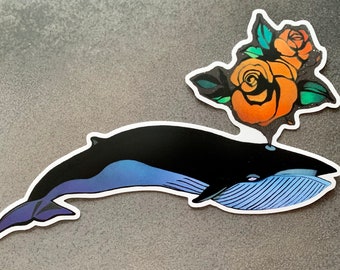 Large Blue Whale with Rose Spout Sticker