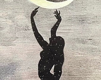 Nude Goddess Holds up the Sun and Moon in Space Print