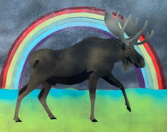 Rainbow Moose Print