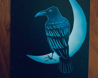 Raven in the Moon Greeting Card