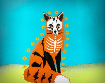 Skeleton Fox with Marigolds