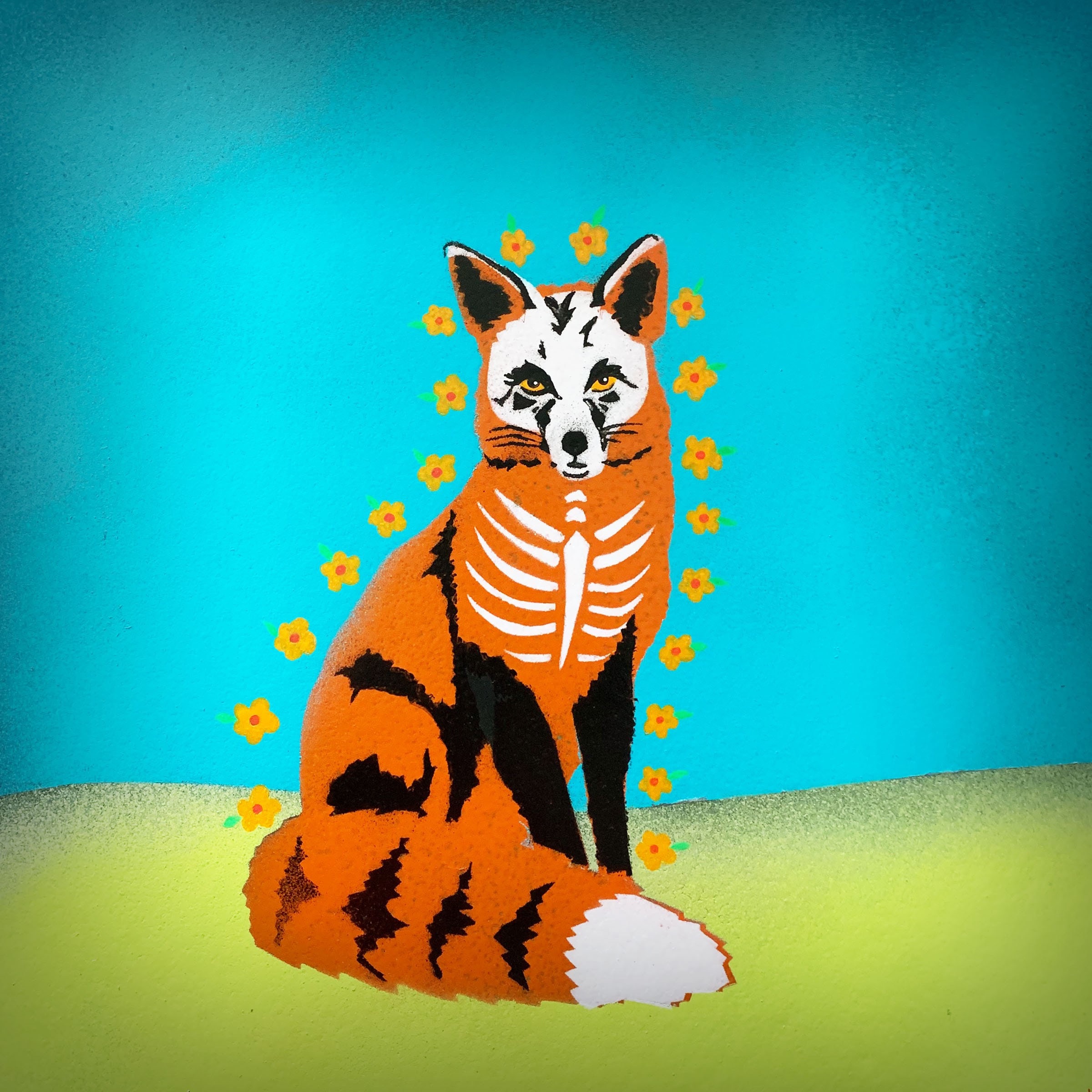 Skeleton Fox with Marigolds