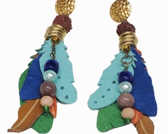 Colorful Leather Feather Earrings: Boho Chic Statement Jewelry