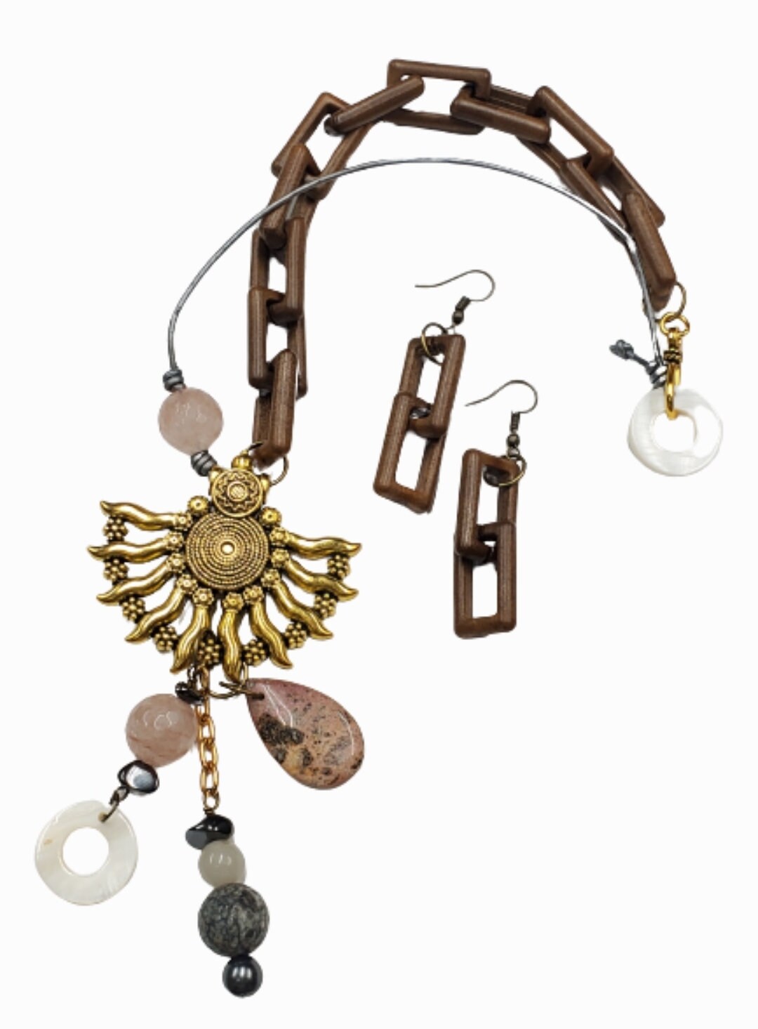 Sunset Charm Necklace Bohemian Sun Necklace Set Chunky Leather Jewelry