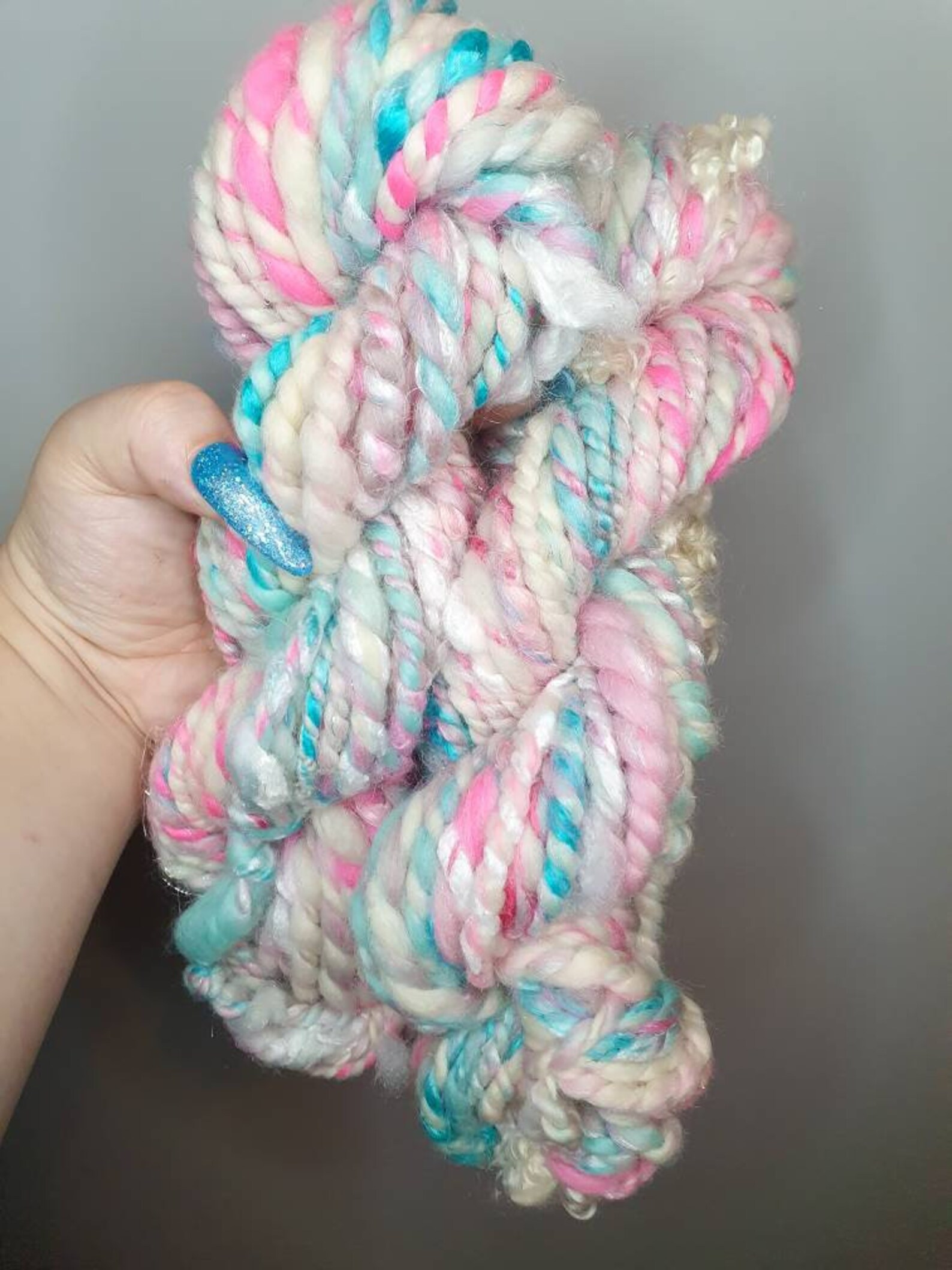 Bubblegum twist Skein Handspun art yarn perfect for weaving. Etsy