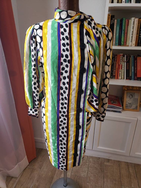 M---1980s Polkadot and Stripe Graphic Dress