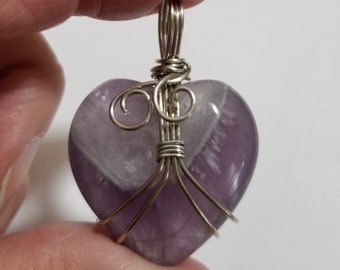 Amethyst Heart Pendant - Hand Wrapped - Silver Wire - One of Kind Design