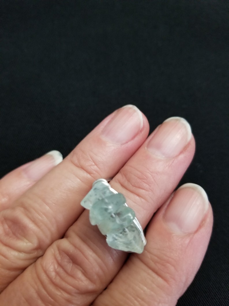 Handmade 6.5 Wire Wrapped Ring with Aquamarine chips Size 6.5