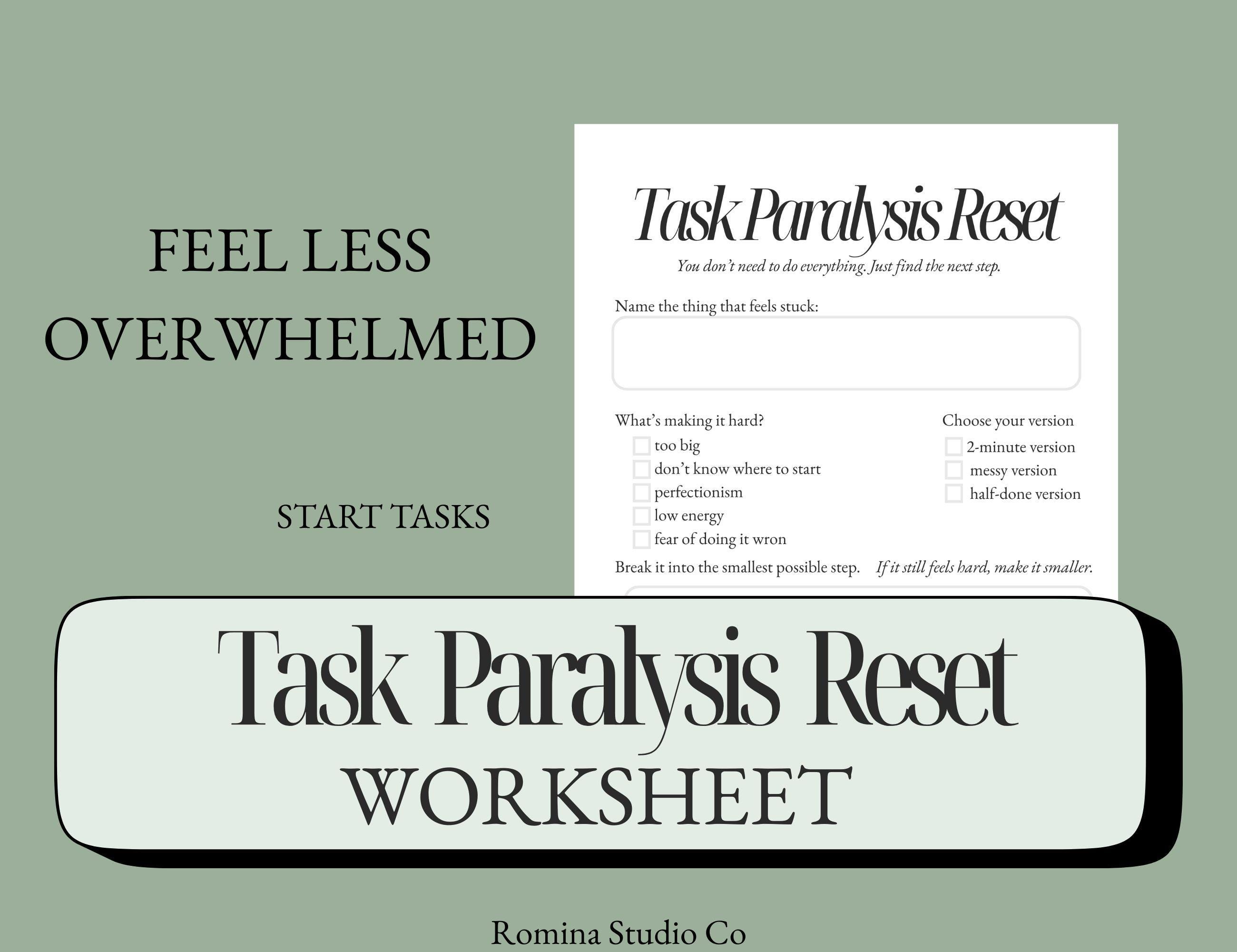 Task Paralysis Pdf ADHD Task Paralysis Worksheet – Executive Dysfunction Help, Start Tasks ...