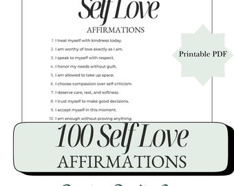 Affirmations d'amour-propre à imprimer — 100 affirmations positives quotidiennes pour la confiance en soi et le bien-être, téléchargement PDF instantané
