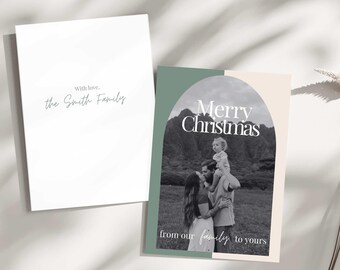 Mall för modernt julfotokort *digital fil* Enkelt och estetiskt, grönt och krämfärgat