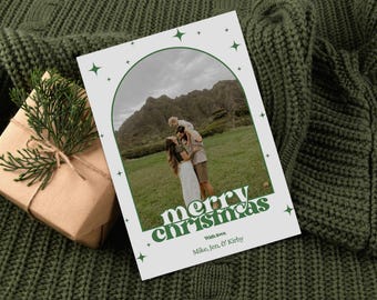 Mall för julfotokort *digital fil* Enkel retro, gröna stjärnor