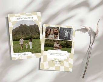 Neutralt julkort, enkelt och estetiskt brunt rutigt fotokort *digitalt*; minimalistiskt