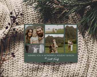 Mall för julkortsfotocollage *digital fil* Enkelt och estetiskt, grönt och minimalistiskt