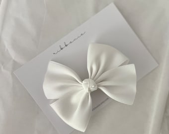 Classic Satin Bow Headband , Christening Satin Bow, Baptism Satin Bow, Girls Satin Bow Alligator Clip