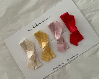 Set of 4 Baby Mini Premium Grosgrain Bow Clips Grosgrain Baby Bow Clips