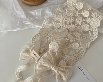 Ivory Christening Baby Lace Bonnet Headband For Baptism Tie Back Elena Headband