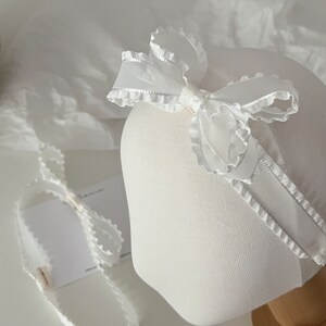 White Frill Organza Bow , Christening Headband, Baptism Bow, Classic Organza Bow Soft Headband image 5