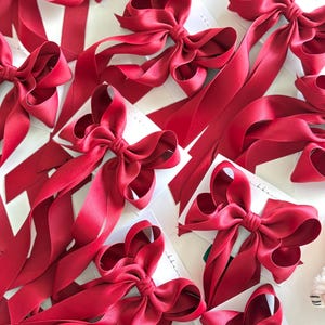 Red Satin Long Tail Hair Bow Clip image 5