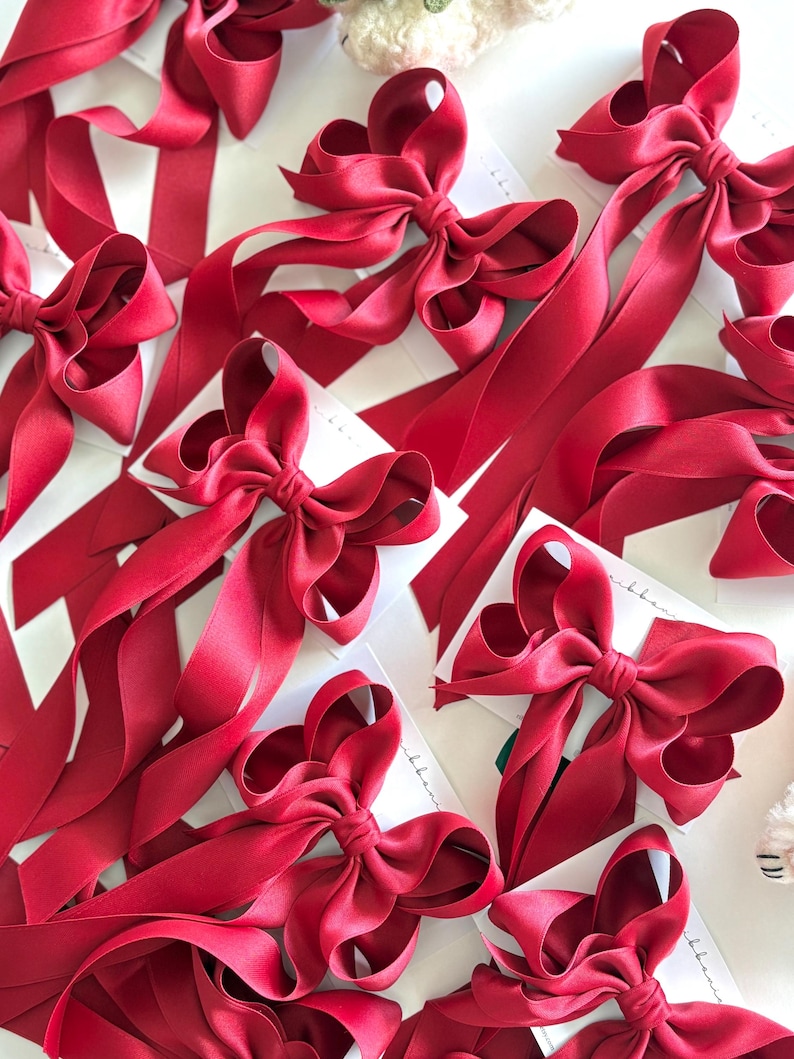 Red Satin Long Tail Hair Bow Clip image 5