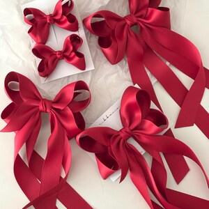 Red Satin Long Tail Hair Bow Clip image 4