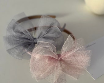 Tulle Bow Girls Hard Plastic Headband